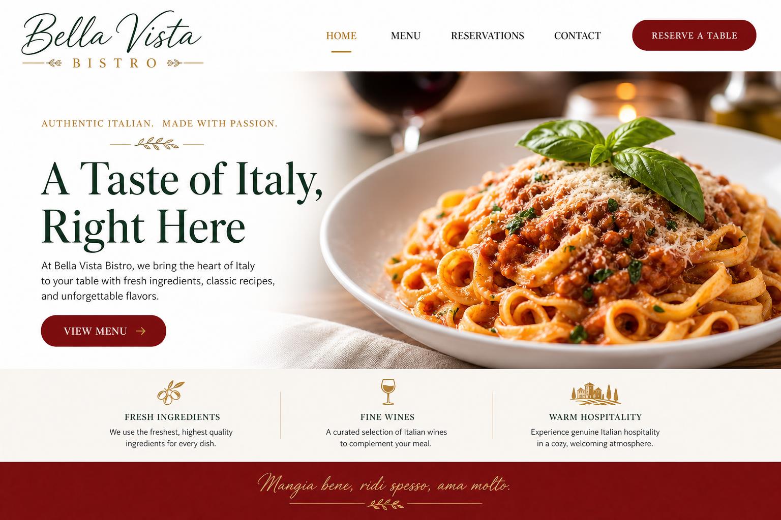 Bella Vista Bistro website by Dooba